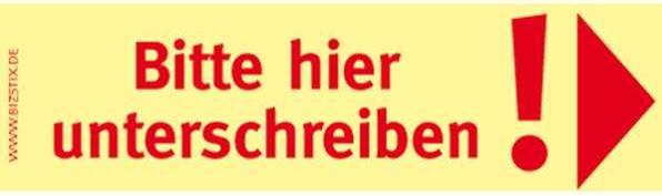 Actual product image Bizstix Sticky notes 75x35mm yellow 'Please sign here arrow pointing right' PU=5 pads