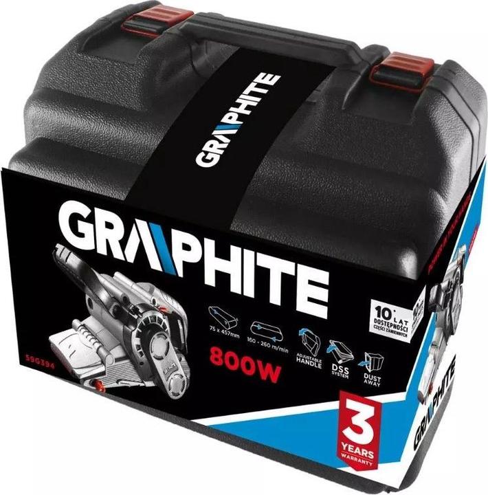 Immagine prodotto Graphite Levigatrice a nastro da 800 W, nastro continuo da 75 x 457 mm, valigetta (Smerigliatrice, 800 W)