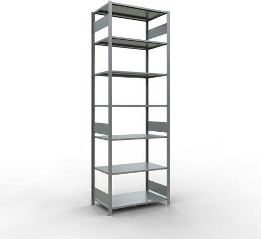 Sistema di scaffalature di base senza viti MULTIplus150 con ripiani di lunghezza