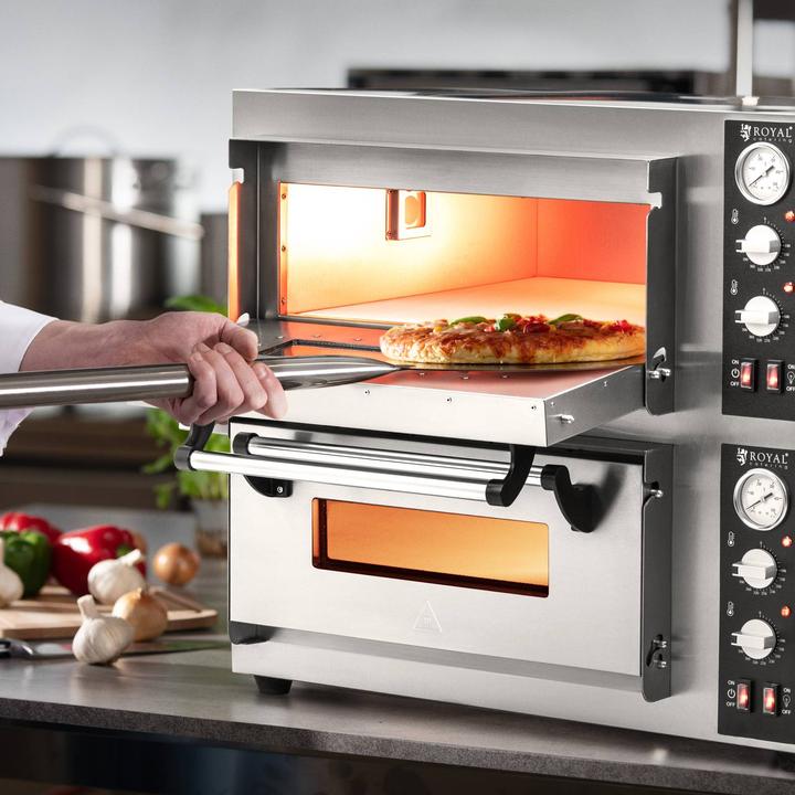 Image du produit Royal Catering Four à pizza électrique - 4+4 x 25 cm - 2 cavités - 8 400 W - 400 V- Chamotte - (Four à pizza électrique)