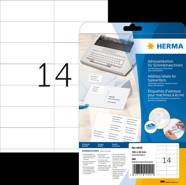 Image du produit HERMA Étiquettes d'adresse pour machines à écrire A4