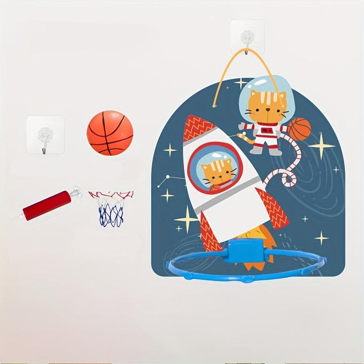 Activity Board Mini-Basketballkorb-Set mit Weltraummotiv für Kinder - Wand- und Türbefestigung, inklusive Ball -