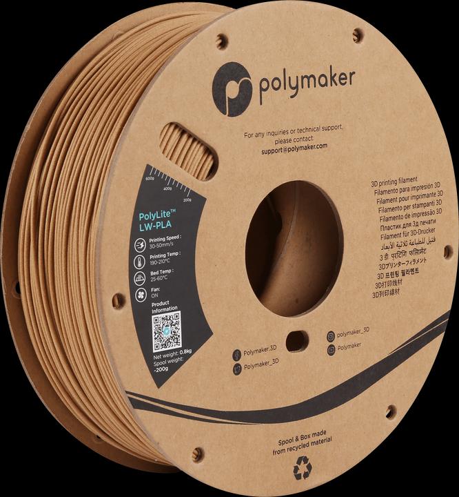 Actual product image Polymaker PolyLite LW-PLA (PLA, 1.75 mm, 800 g)
