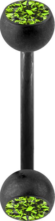 Star Piercing Micro Banane schwarz matt mit zwei Kristallkugeln hellgrün (ohne Messing, Chirurgenstahl 316L)