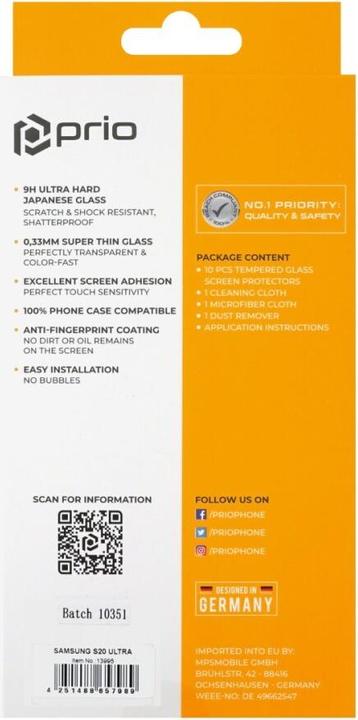 Actual product image prio 10x 3D screen protector glass for Samsung S20 Ultra black (10 Piece, Samsung Galaxy S20 Ultra 5G, Samsung Galaxy S20 Ultra)