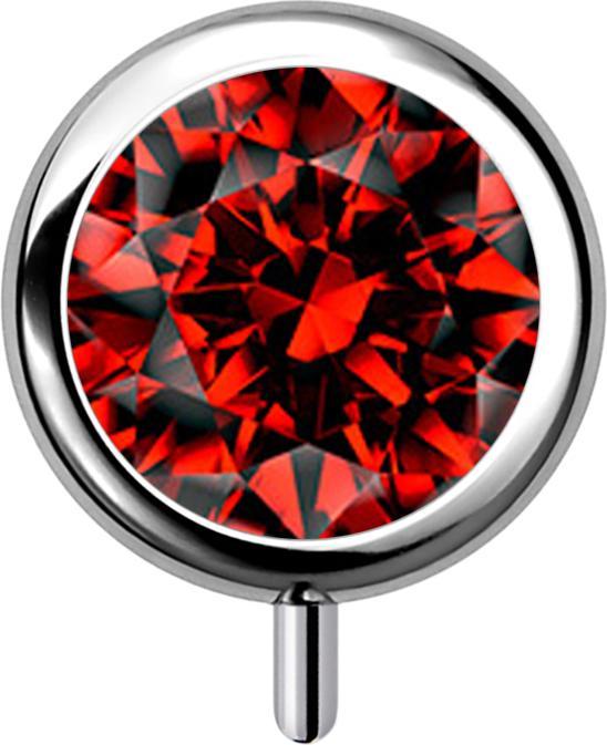 Produktbild Star Piercing Threadless Zylinder silber front Kristall rot (ohne Messing, Titan G23)