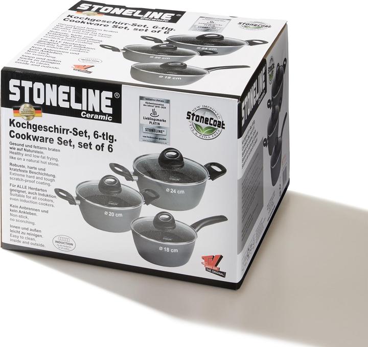 Produktbild Stoneline CERAMIC Kochgeschirr-Set, 6-tlg. mit Glasdeckeln (20 cm, Pfannenset + Topfset, Aluminium)