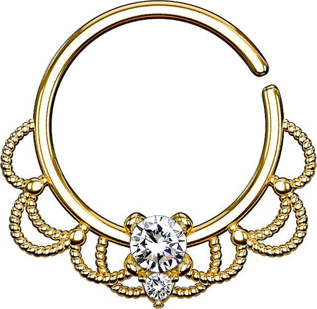Star Piercing Septum Ring 18k vergoldet filigran mit Kristall silber (Messing)