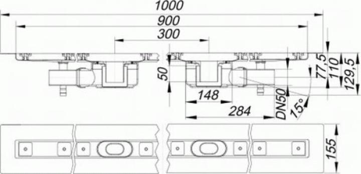 Actual product image Dallmer shower channel CeraLine 2 drains F 521811, 900mm, DN 50 overall height 110mm (1250 mm)