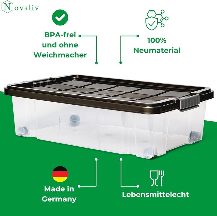 Actual product image Novaliv Unterbett Aufbewahrungsbox mit Rollen Deckel 28L Anthrazit Nestbar stapelbare Clipverschluss (28 l)