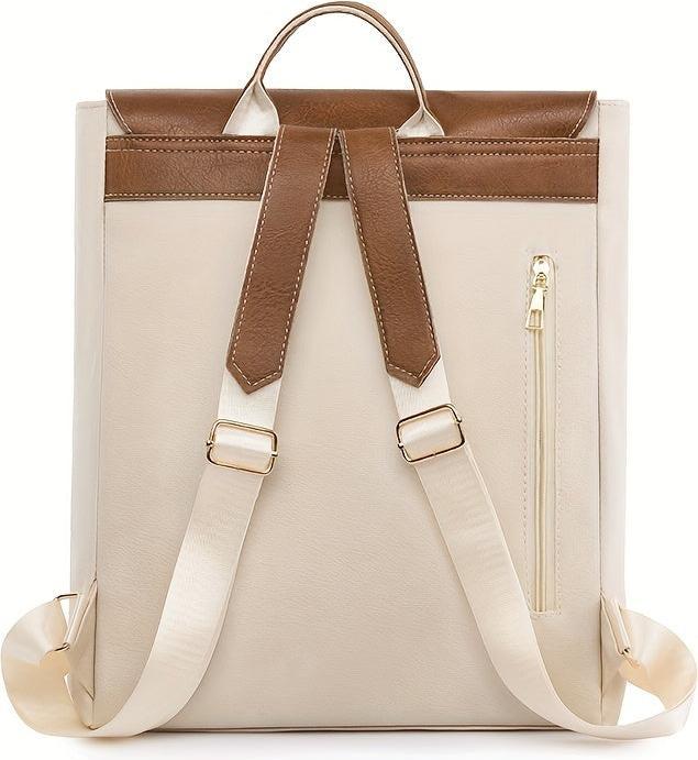 Actual product image Only-Bags.Store Vintage buckle decor flap backpac, preppy style school bag, solid colour laptop daypack