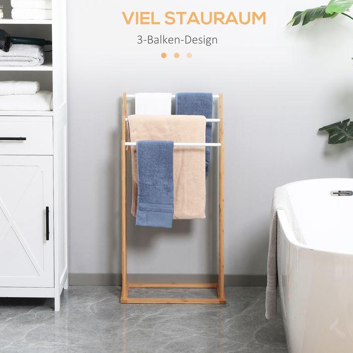 Image du produit Swisshandel24 Porte-serviettes Porte-serviettes sur pied avec 3 tringles Porte-serviettes de bain sans perçage
