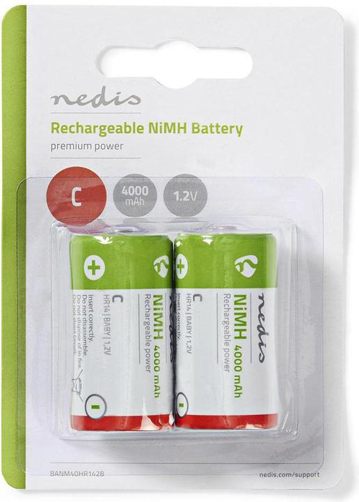 Produktbild Nedis Wiederaufladbarer NI-MH-Akku C 1.2 V DC 4000 mAh vorgeladen 2-Blister HR14 Grün/Red (2 Stk., C, 4000 mAh)