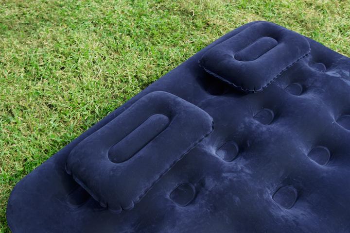 Actual product image Bestway inflatable mattress with pump and pillow, 203x152x22cm, suede