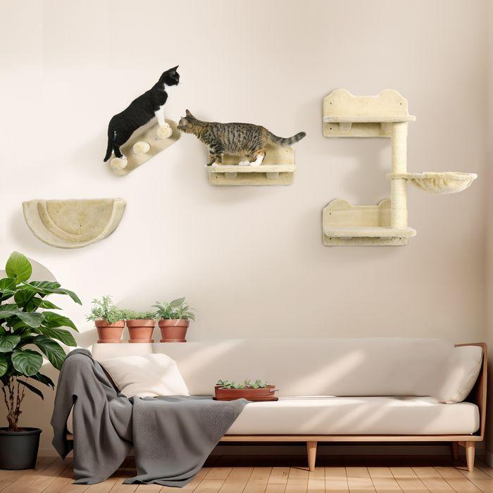 Image du produit Swisshandel24 Katzen Kletterwand 4 tlg, Katzenkratzbaum inkl. Klettern, bis 5kg (23.50 cm, Beige)