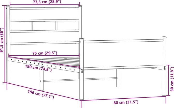 Produktbild VidaXL Bettgestell Bett Einzelbett ohne Matratze 90x190 cm Holzwerkstoff (90 x 190 cm)