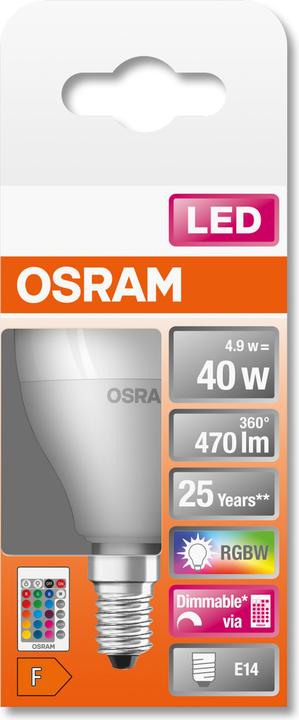 Produktbild Osram Led Retrofit Rgbw Lamps With Remote Control (E14, 40 W, 470 lm, 1 x, F)