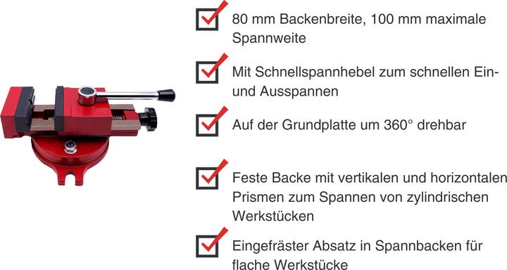 Immagine prodotto Paulimot SIEG Maschinenschraubstock drehbar, Schnellspanner 80 mm Backenbreite (100 mm)