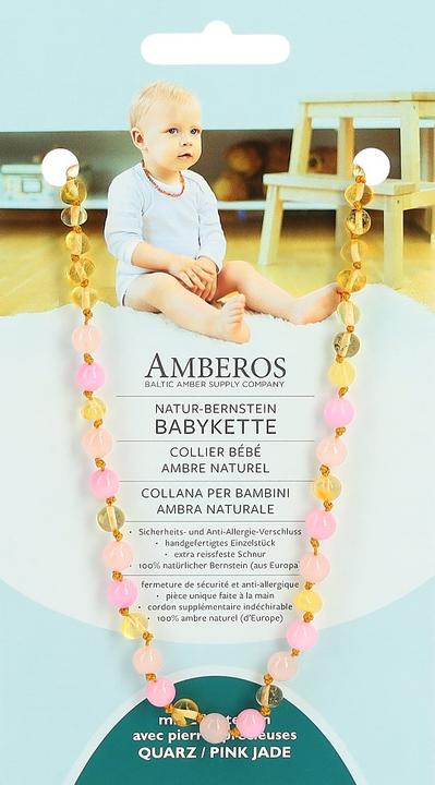 Produktbild Amberos Natur Bernsteinkette mit Edelsteinen Baroque (Bernstein, 32 cm)