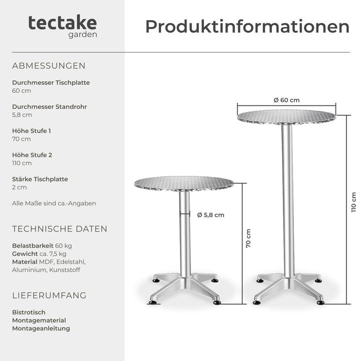 Produktbild tectake Bistrotisch (Ø 60 x 110 cm)