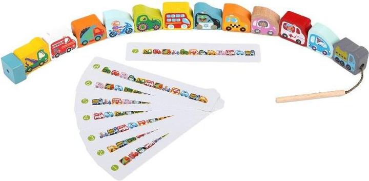 Actual product image Cubika Wood threading game flying cars (German, English, French, Italian)