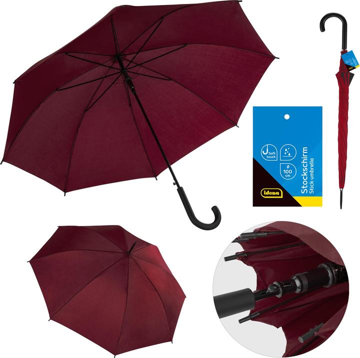 Idena Stockschirm bordeaux Ø100cm Soft-Touch-Designgriff