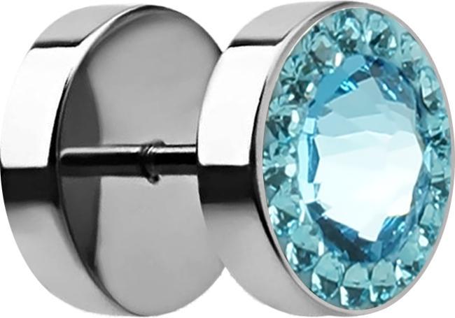 Actual product image Star Piercing Fake plug with small and large Swarovski crystal aqua (Surgical steel 316L)