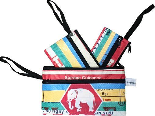 Bekos Upcycling - Etui 3er-Set aus recycelten Säcke Patchwork Elephant