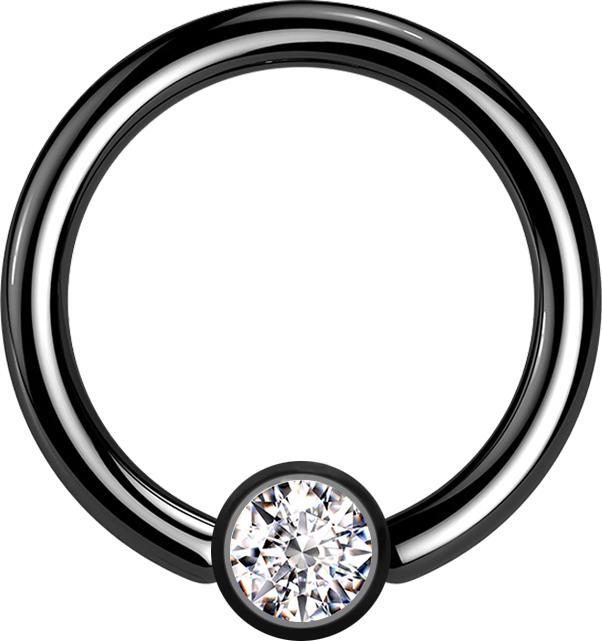 Produktbild Star Piercing Micro Closure Ring schwarz Zylinder Kristall silber (Chirurgenstahl 316L, ohne Messing)
