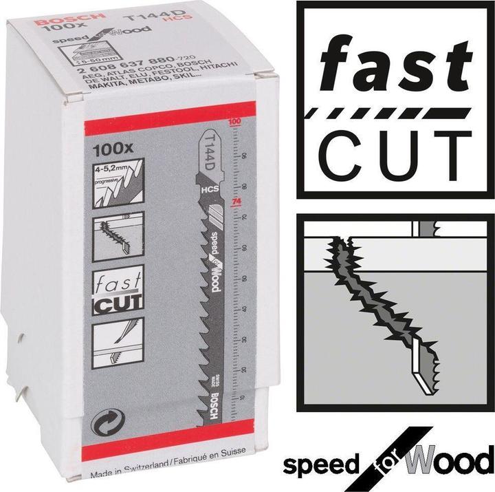 Image du produit Bosch Professional Zubehör Lame de scie sauteuse T 144 D Speed for Wood, pack de 100