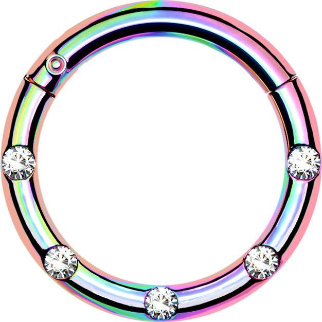 Produktbild Star Piercing Micro Segmentring klappbar farbig front fünf Kristalle silber (Chirurgenstahl 316L, ohne Messing)