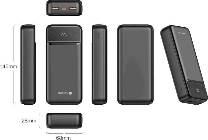 Image du produit Swissten Power Bank 20000 Mah Power Line II Black (20000 mAh, 22.50 W, 22.50 Wh)