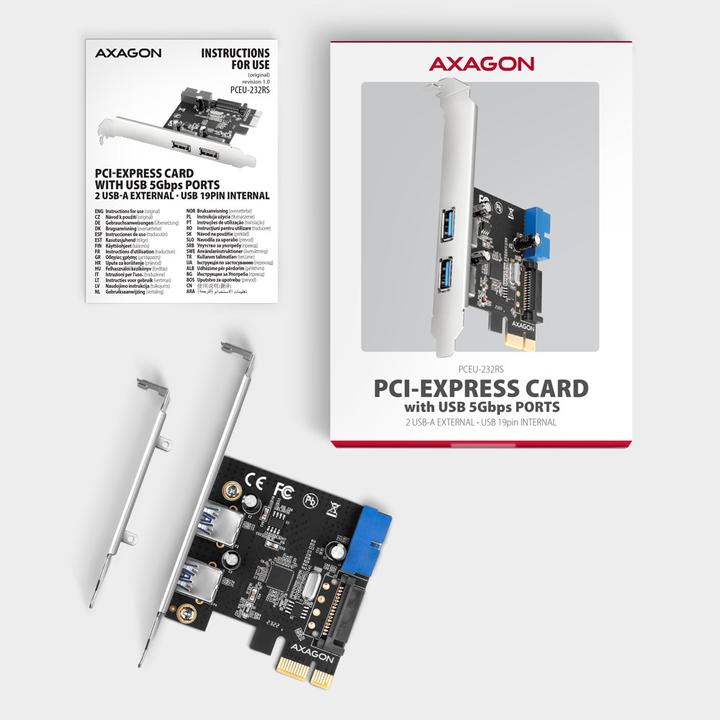 Produktbild Axagon PCEU-232RS expansion card, PCIe 4.0 x1, 4x USB 3.0, 2x internal - black