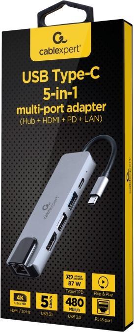 Actual product image Gembird Multi-Port Adapter (USB-C, 5 Ports)