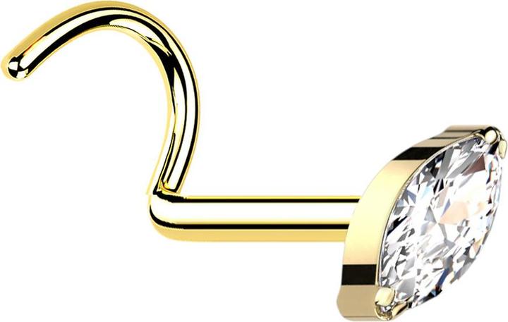 Actual product image Star Piercing Nose stud curved gold plated with oval crystal silver (without brass, Titanium G23)