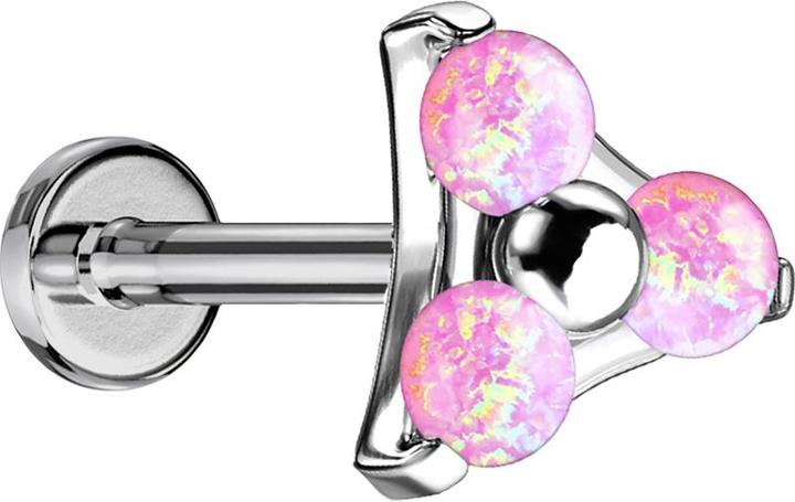 Produktbild Star Piercing Micro Threadless Labret silber Dreieck drei Opale pink (Titan G23, ohne Messing)
