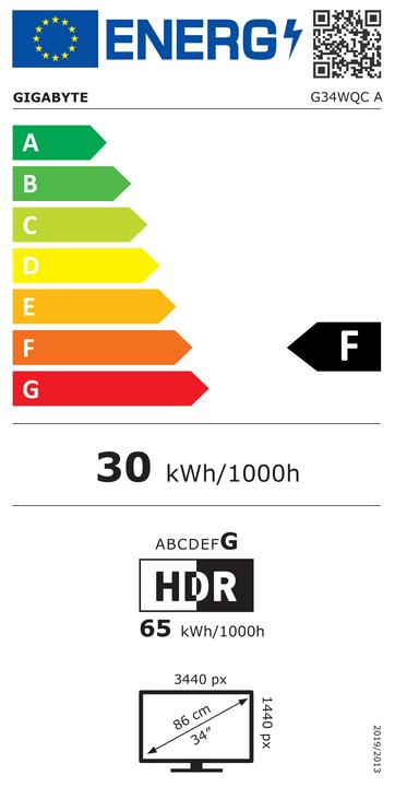 Energy Label Gigabyte G34WQC A (3440 x 1440 pixels, 34")