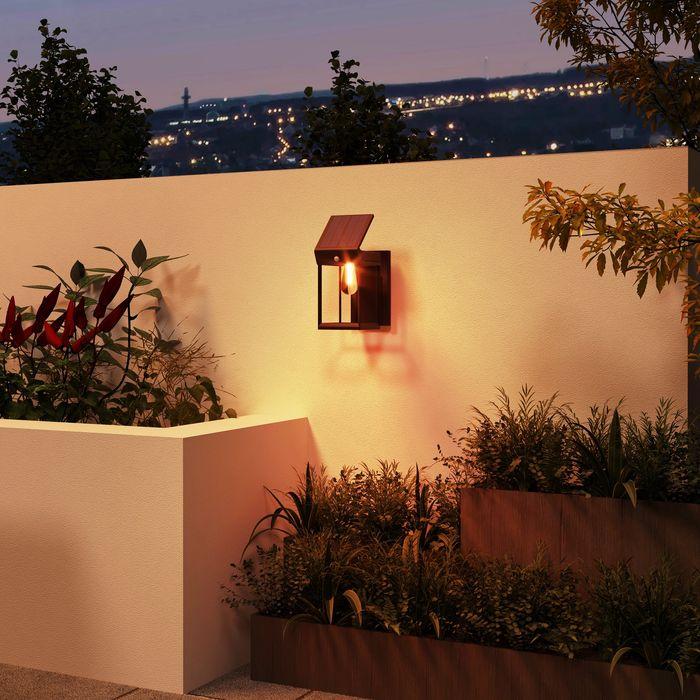 Produktbild Swisshandel24 Solar Wandleuchte LED Aussenleuchte Gartenleuchte warmweiss verstellbar Lichtsensor IP44 Schwarz (160 lm, IP44)
