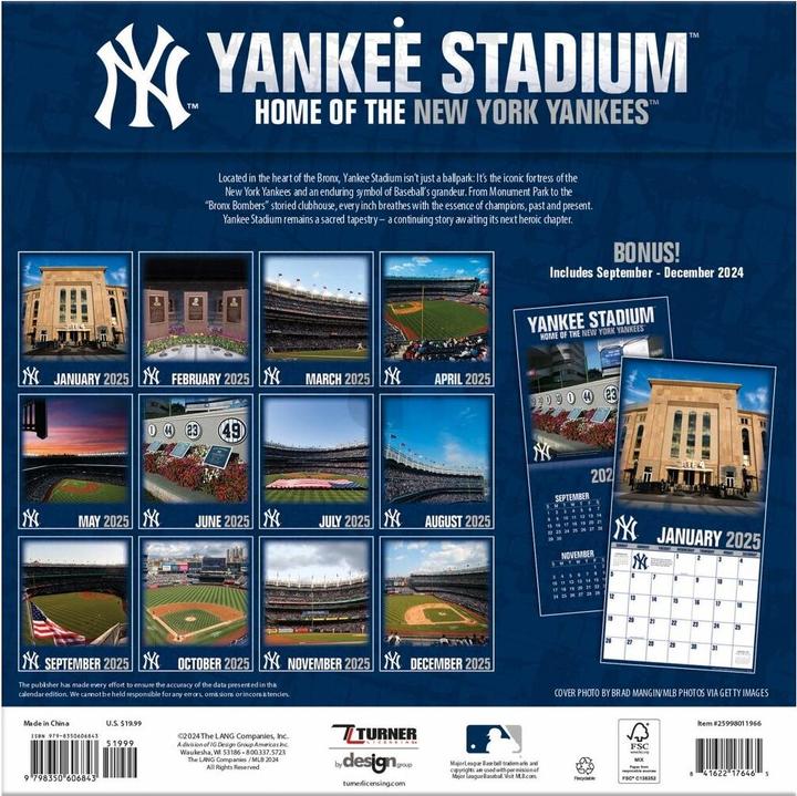 Immagine prodotto MLB-New York Yankees. Yankee Stadium - Calendario da parete Stadium 2025 30,5 x 30,5 cm (30,5 x 30,5 cm, Francese, Italiano, Spagnolo, Tedesco, Inglese)