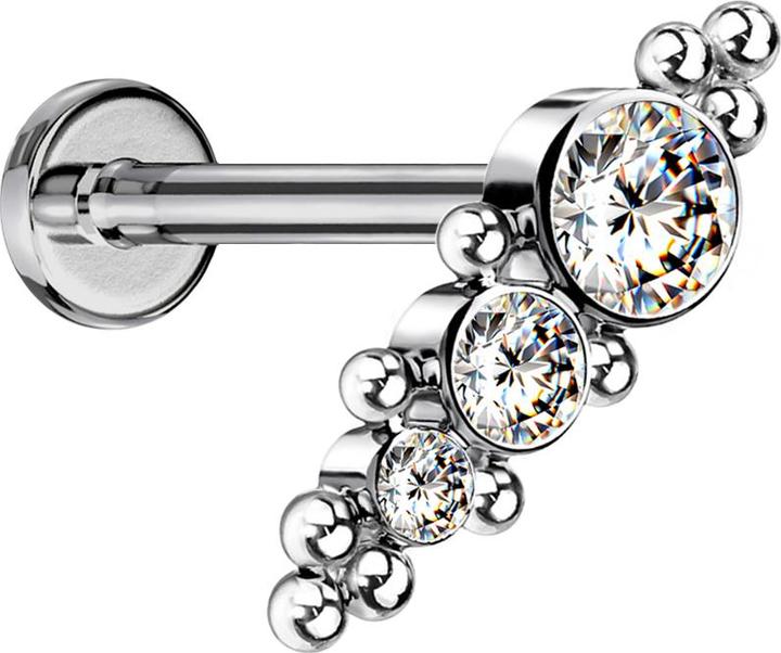 Image du produit Star Piercing Micro Labret femelle argenté avec boules et trois cristaux (sans laiton, Titane G23)