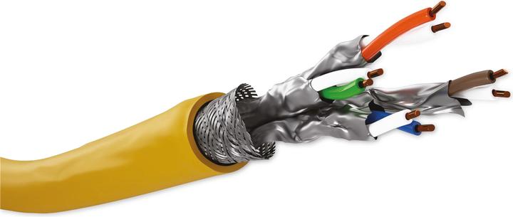 Actual product image Goobay GHMT-certified CAT 8.1 installation cable, S/FTP PiMF, yellow (S/FTP, CAT8.1, 100 m)
