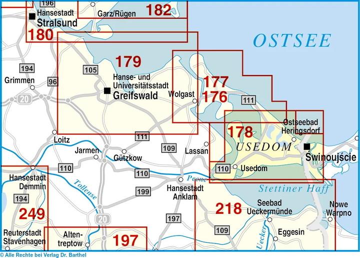 Image du produit Carte du docteur Barthel île d'Usedom, Ahlbeck, Heringsdorf, Bansin, Swinemünde et environs