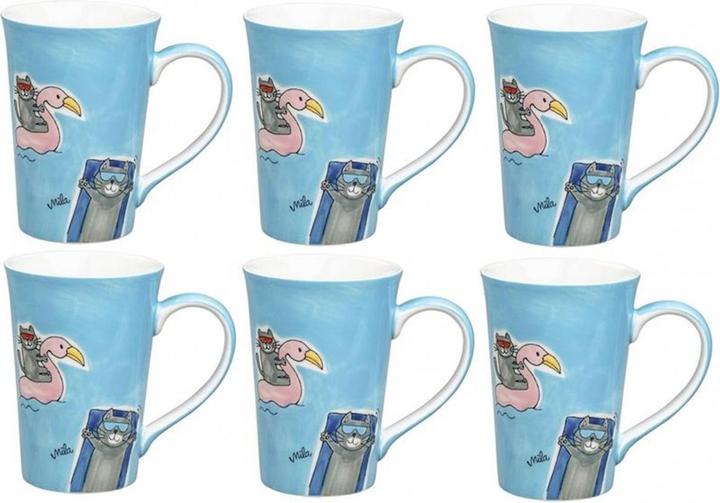 Mila Tasse à thé Summer Cats 350 ml, 6 pièces, Bleu (350 ml, 6 x)