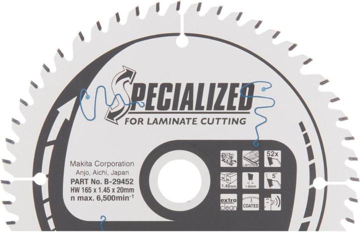Produktbild Makita B-29452 TCT-Säge 165X1.45X20mm 5° T52 SPEZIELL zum Schneiden von Laminat