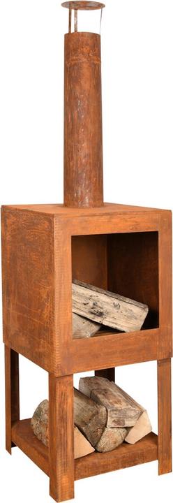 Esschert Design Terrassenofen mit Holzlager, Rostbraun