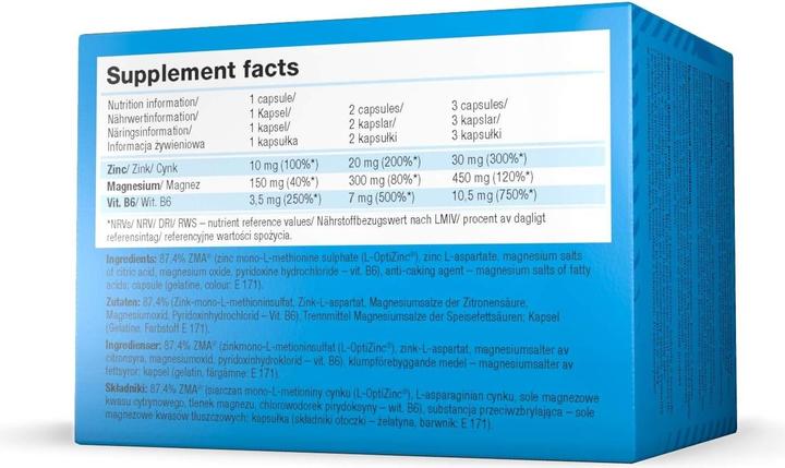 Valeurs nutritives et ingrédients Olimp Sport Nutrition ZMA (T-Activation) 120 Caps (120 pièce(s), Capsules, 111.60 g)