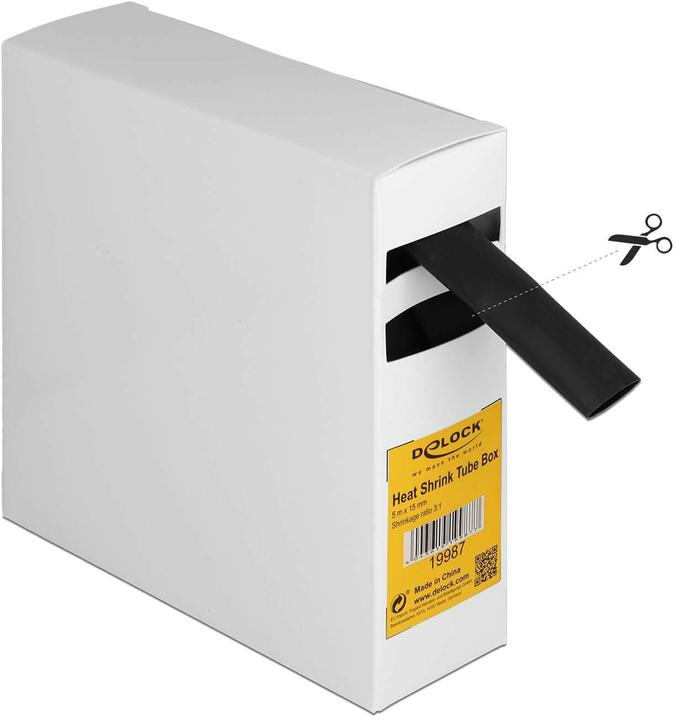 Actual product image Delock Heat shrink tubing box, with inner adhesive, shrink ratio 3:1, 5 m x 15 mm black (1 x)