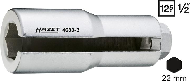 Produktbild HAZET Lambda-Sonden Einsatz 4680-3 ∙ Vierkant12,5 mm (1/2 Zoll) ∙ Aussen Sechskant Profil ∙ 22 mm (22 mm)