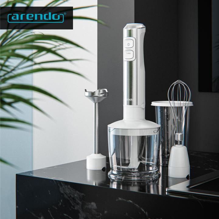 Image du produit Arendo Mixeur plongeant 1200W blanc, set de mixage en acier inoxydable comprenant un verre gradué, un