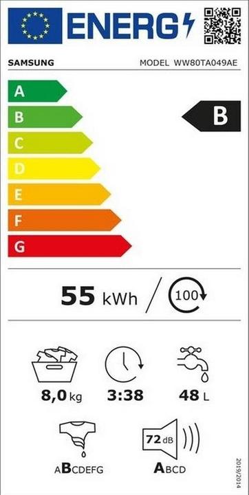 Energie-Label Samsung DV80TA020AE/WS DV5000 (8 kg, Wechselbar, Rechts)